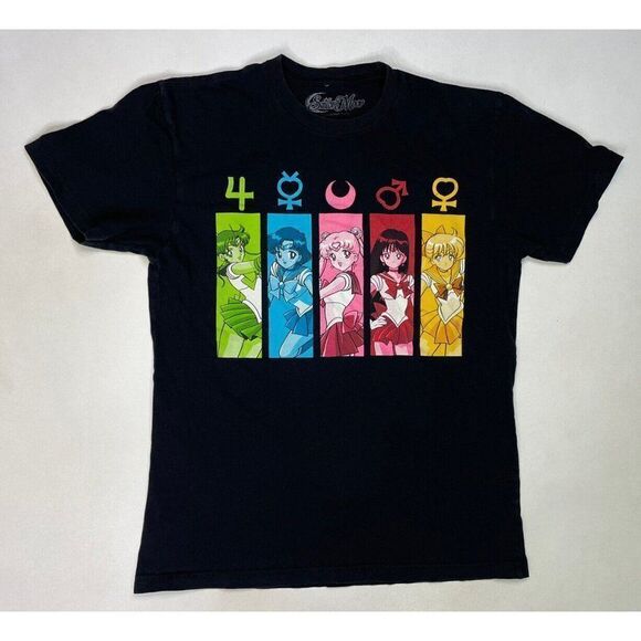 Sailor Moon Graphic T-shirt Women Small Black Short Sleeve Characters Anime - Picture 1 of 5